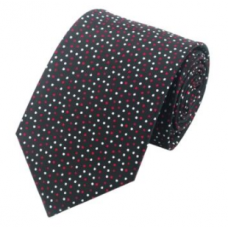 3delige set stropdas manchetknopen pochet zwart met rode & zilveren Stippen